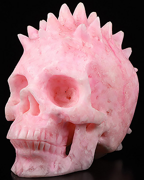 5.2" Pink Aragonite Carved Crystal Punk Skull,Realistic, Crystal Healing