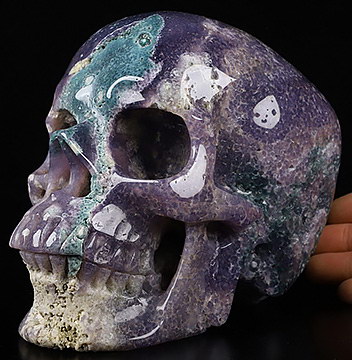 Top Quality GEMSTONE Lifesized 6.9" Purple Grape Agate Carved Crystal Skull,Super Realistic, GEODE