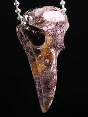 2.4" Russian Charoite Carved Crystal Raven Skull Pendant,Realistic, Crystal Healing