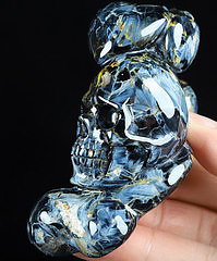 GEMSTONE 3.2" Blue Pietersite Carved Crystal Skull & Bone, Crystal Healing