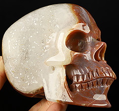 GEODE Huge 5.2" Indian Agate Carved Crystal Skull,Super Realistic, Crystal Healing
