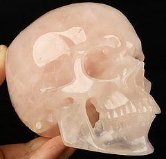 Huge 5.1" Rose Quartz Carved Crystal Skull,Super Realistic, Crystal Healing