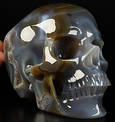 Lifesized Geode 6.9" Premium Brazilian Agate Carved Crystal skull,Super Realistic, Crystal Healing