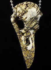 GEMSTONE 2.1" Dinosaur Sauropoda Bone Fossil Carved Crystal Skull Raven Pendant, Crystal Healing