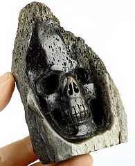 GEMSTONE 4.1" Dinosaur Sauropoda Bone Fossil Carved Crystal Skull Pendant, Crystal Healing