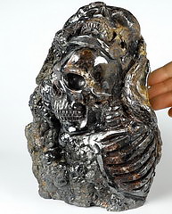 Origianl 6.1" Hypersthene Carved Crystal Skull & Snake, Crystal Healing