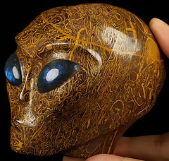 4.1" Elephant Skin Jasper Crystal Female Alien Skull, Labradorite Eyes