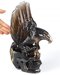 6.9" Agate Geode Carved Crystal Skull & Eagle Sculpture, Crystal Healing