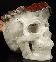 Lifesized 8.4" Quartz Rock Crystal with reds Carved Crystal Skull,Super Realistic, Crystal Healing