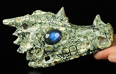 5.2" Rainforest Jasper Carved Crystal Dragon Skull, Crystal Healing