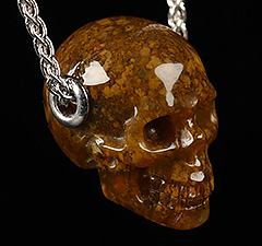 Necklace of 1.1" Empire Red Agate Carved Crystal Skull Pendant with 925 Silver Chain, Crystal Healing