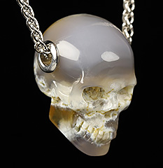 1.1" Green Moss Agate Carved Crystal Skull Pendant With 925 Sterling Silver Chain, Crystal Healing