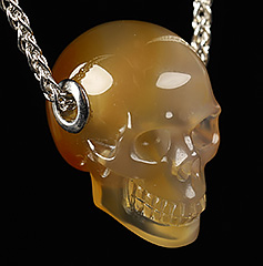 1.1" Agate Carved Crystal Skull Pendant With 925 Sterling Silver Chain, Crystal Healing