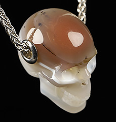1.1" Mozambique Agate Carved Crystal Skull Pendant With 925 Sterling Silver Chain, Crystal Healing