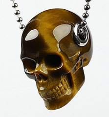 1.1" Gold Tiger's Eye Carved Crystal Skull Pendant With 925 Sterling Silver Chain, Crystal Healing