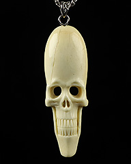 3.0" ox horn fossil Carved Crystal Skull Pendant, Crystal Healing