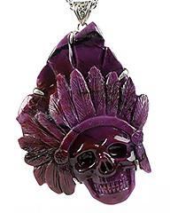 2.7" Sugilite Carved Crystal Indian Skull Pendant, Realistic