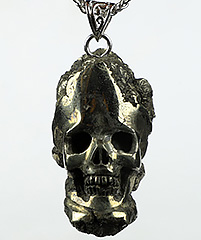 Necklace of 1.8" Pyrite Carved Crystal Skull Pendant, Crystal Healing