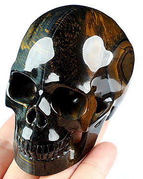 Gemstone 3.5" Blue & Gold Tiger's Eye Hand Carved Crystal Skull, Realistic, Crystal Healing