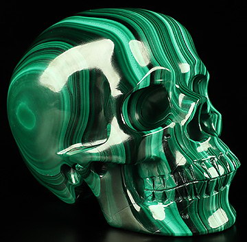 Gemstone 4.8" Malachite Hand Carved Crystal Skull, Super Realistic, Crystal Healing