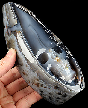 7.4" Agate Hand Carved Crystal Skull Fine Art Sculpture, Crystal Healing