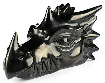 5.9" Shungite Hand Carved Crystal Dragon Head Skull Sculpture, Crystal Healing