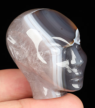 1.7" Premium Brazilian Agate Hand Carved Fairy Elf Alien Crystal Skull Companion Sculpture, Crystal Healing