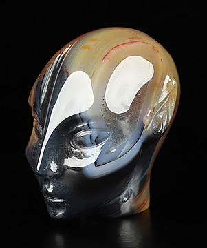 1.7" Premium Brazilian Agate Hand Carved Fairy Elf Alien Crystal Skull Companion Sculpture, Crystal Healing