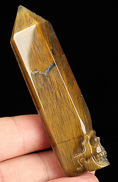 3.3" Gold Tiger's Eye Hand Carved Crystal Skull Fine Art Sculpture, Crystal Healing