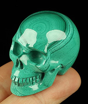 Gemstone 1.5" Malachite Hand Carved Crystal Skull, Realistic, Crystal Healing