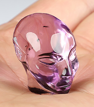 Gemstone 1.1" Amethyst Hand Carved Fairy Elf Alien Crystal Skull Companion Sculpture, Crystal Healing