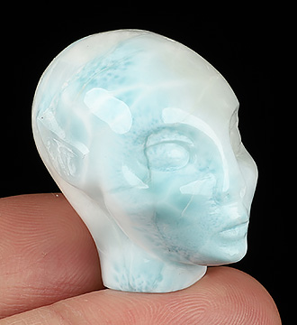Gemstone 1.3" Larimar Hand Carved Fairy Elf Alien Crystal Skull Companion Sculpture, Crystal Healing