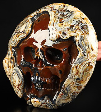 8.3" Carnelian Hand Carved Crystal Skull Fine Art Sculpture, Crystal Healing