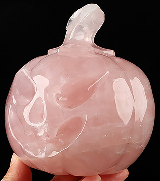 4.7" Rose Quartz Hand Carved Jack-O'-Lantern Pumpkin Crystal Skull Sculpture, Crystal Healing