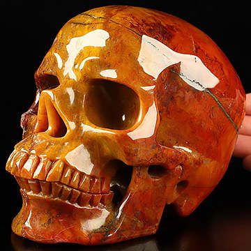 Super Realistic! Lifesized 6.2" Indian Agate Hand Carved Crystal Skull, Crystal Healing