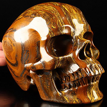 Super Realistic! Lifesized 6.3" Tiger Iron Eye Hand Carved Crystal Skull, Crystal Healing