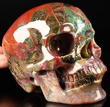 Super Realistic! Lifesized 7.0" Indian Agate Hand Carved Crystal Skull, Crystal Healing