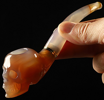 5.7" Premium Brazilian Agate Hand Carved Crystal Skull Pipe, Crystal Healing