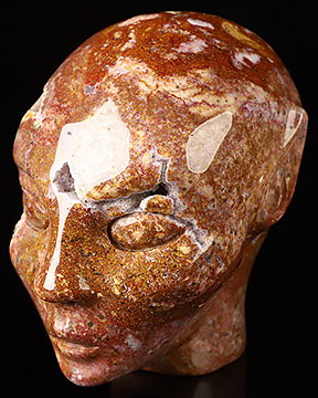 3.5" Red Moss Agate Hand Carved Fairy Elf Alien Crystal Skull Companion Sculpture, Crystal Healing