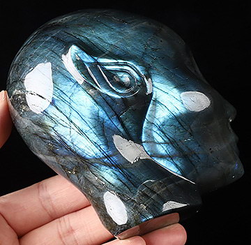 4.1" Labradorite Hand Carved Fairy Elf Alien Crystal Skull Companion Sculpture, Crystal Healing