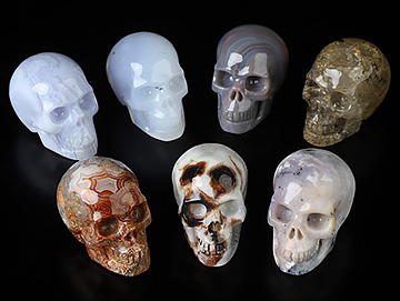 Gemstone 1.1" 7 Pieces Agate Hand Carved Crystal Skull with Box, Crystal Healing
