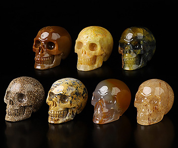 A Set of 1.2" 7 Pieces Hand Carved Crystal Skull with Box, Crystal Healing