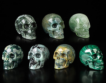 A Set of 1.1" 7 Pieces Hand Carved Crystal Skull with Box, Crystal Healing