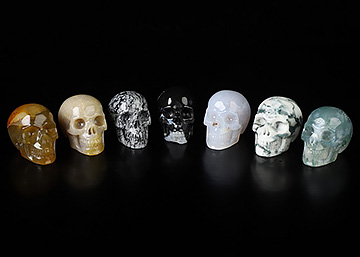 A Set of 1.2" 7 Pieces Hand Carved Crystal Skull with Box, Crystal Healing