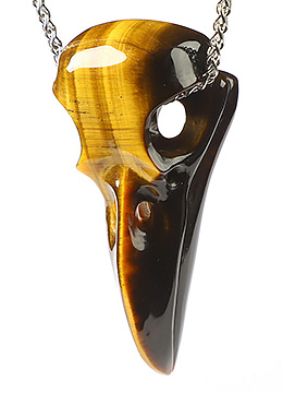 Necklace of 2.4" Gold Tiger's Eye Hand Carved Crystal Skull Pendant, Skull Jewelry