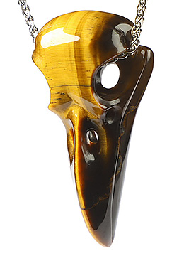 Necklace of 2.4" Gold Tiger's Eye Hand Carved Crystal Skull Pendant, Skull Jewelry
