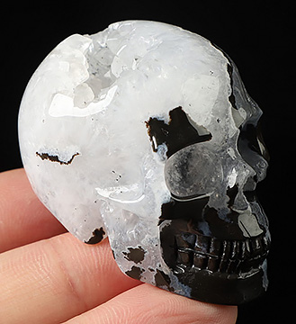 2.0" Black Zebra Agate Hand Carved Crystal Skull, Realistic, Crystal Healing