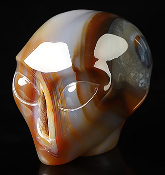 2.0" Premium Brazilian Agate Star Being Female Alien Crystal Skull Companion, Hand Carved Gemstone Fine Art Sculpture, Reiki Healing Stone Statue