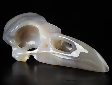4.5" Premium Brazilian Agate Hand Carved Raven Crystal Skull  Sculpture, Crystal Healing