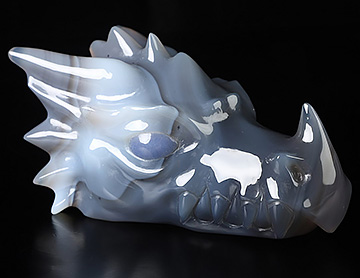 5.7" Premium Brazilian Agate Hand Carved Crystal Dragon Skull with Blue Aventurine Eyes Sculpture, Crystal Healing